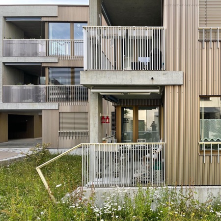 Fassaden, Handläufe aus Beton, Holz · Wohnsiedlung Riedgraben — Blättler Dafflon Architekten