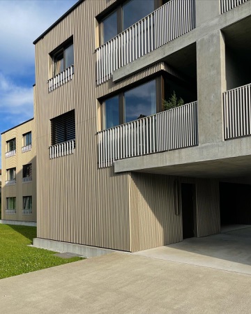 Fassaden, Handläufe aus Beton, Holz · Wohnsiedlung Riedgraben — Blättler Dafflon Architekten
