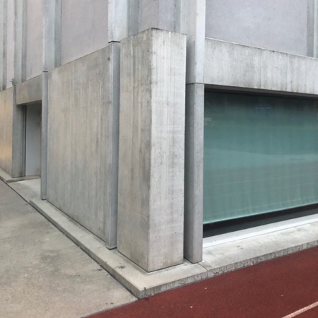 Fassaden, Fenster aus Beton, Glas · «Im Birch» School and Sports Hall — Peter Märkli