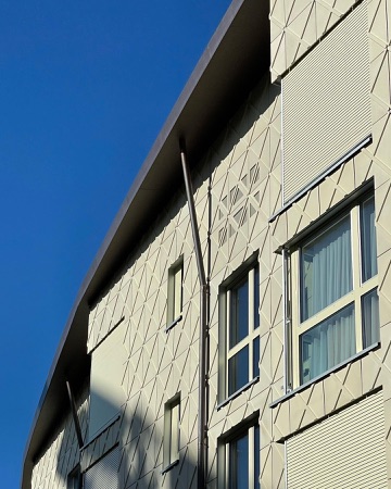 Fassaden, Fenster aus Keramik · Wohnsiedlung Schwamendinger-Dreieck, Baufeld A — BS+EMI Architektenpartner