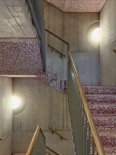 Treppenhäuser, Handläufe aus Beton, Holz · Wohnhaus Farby — Lüdi & Müntener Architektur