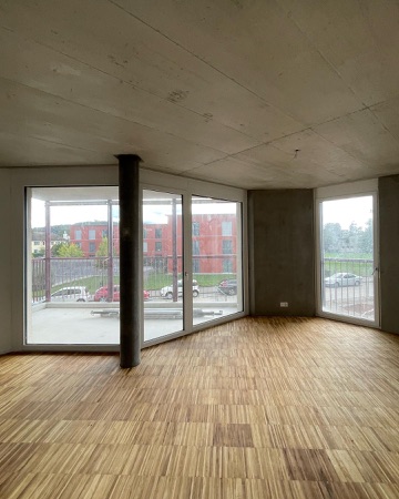 Fenster, Stützen aus Beton, Holz · Hobelwerk, Haus E — Ramser Schmid Architekten