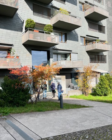 Fassaden, Fenster aus Metall, Naturstein · Wohnsiedlung Leimbachstrasse — pool Architekten