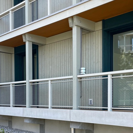 Fassaden, Handläufe aus Beton, Holz · Wohnsiedlung Asylstrasse — Fischer Architekten