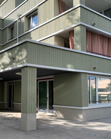 Türen, Balkone aus Beton, Holz · Wohnsiedlung Frohalp Zürich — Zimmermann Sutter Architekten