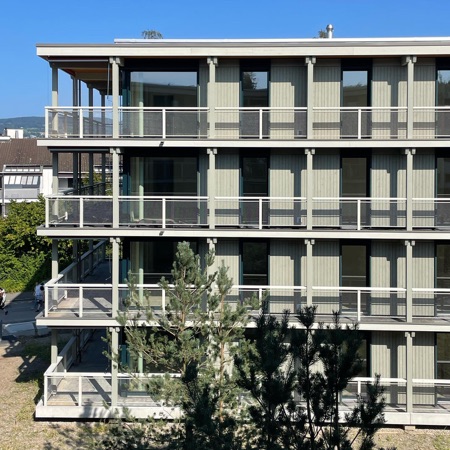 Fassaden, Handläufe aus Holz, Metall · Wohnsiedlung Asylstrasse — Fischer Architekten