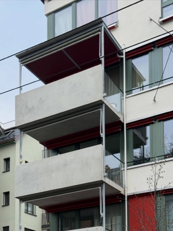 Fassaden, Handläufe aus Beton, Metall · Neubau MFH Nordstrasse 174 — Roider Giovanoli Architekten