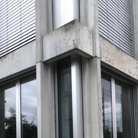 Fassaden, Fenster aus Beton, Metall · «Im Birch» School and Sports Hall — Peter Märkli