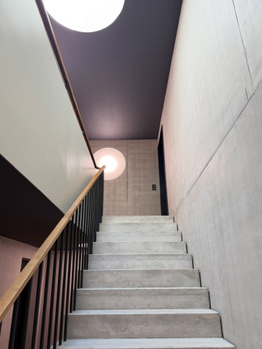 Treppenhäuser, Handläufe aus Beton, Holz · Wohnsiedlung Frohalp Zürich — Zimmermann Sutter Architekten